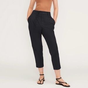 EVERLANE Spring Minimalist 8 The Poplin Pleated Belted Black Barrel Cotton Pants